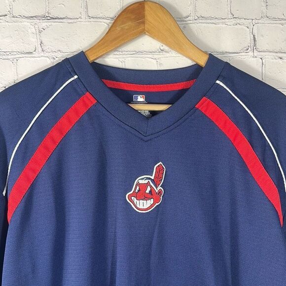 Cleveland Indians T Shirt Size L Large Polyester Blue MLB Navy Blue - Picture 2 of 6